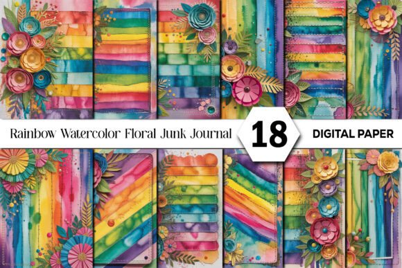 Download Rainbow Watercolor Floral Junk Journal - Bow Collection