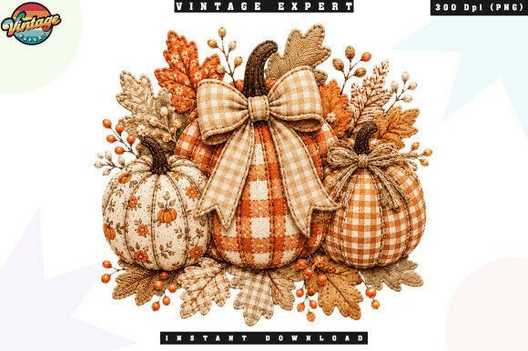Download Cozy Fall Pumpkins and Bow Patchwork PNG - Bow Collection