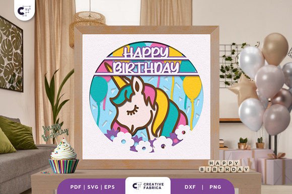 Download Unicorn Birthday Girl 3D Shadow Box SVG - Birthday Collection