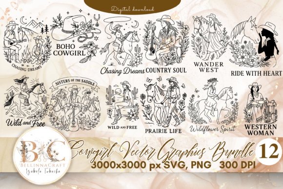Download 12 Cowgirl Vector Graphics Bundle SVG - Graphic Collection